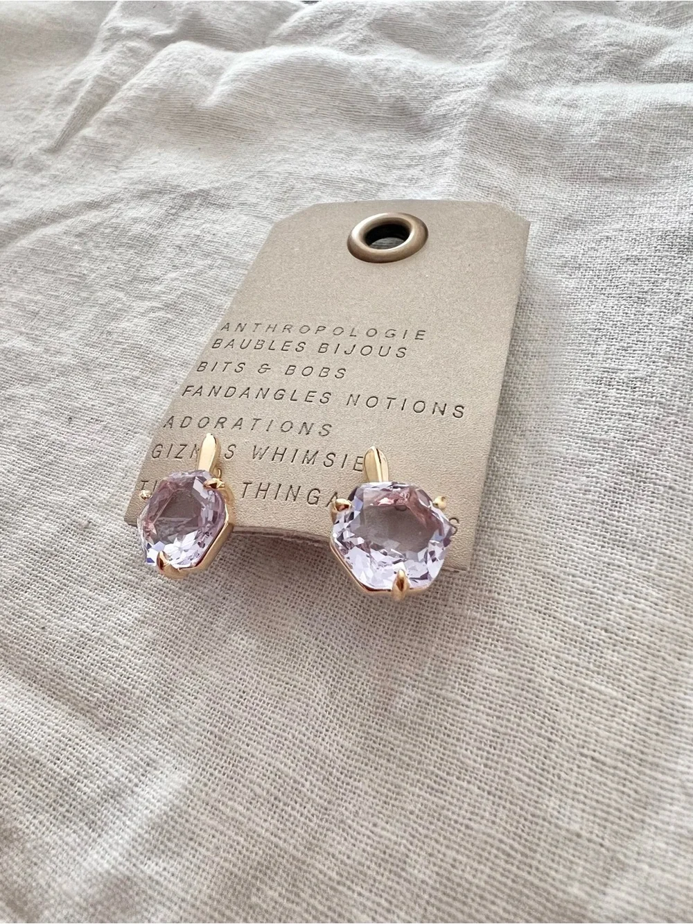 Anthropologie 14K gold plated stud earrings with light purple gemstone Brand New